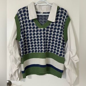 Women's Two-Piece Sweater Shirt with Polo Collar - Fall Design Style